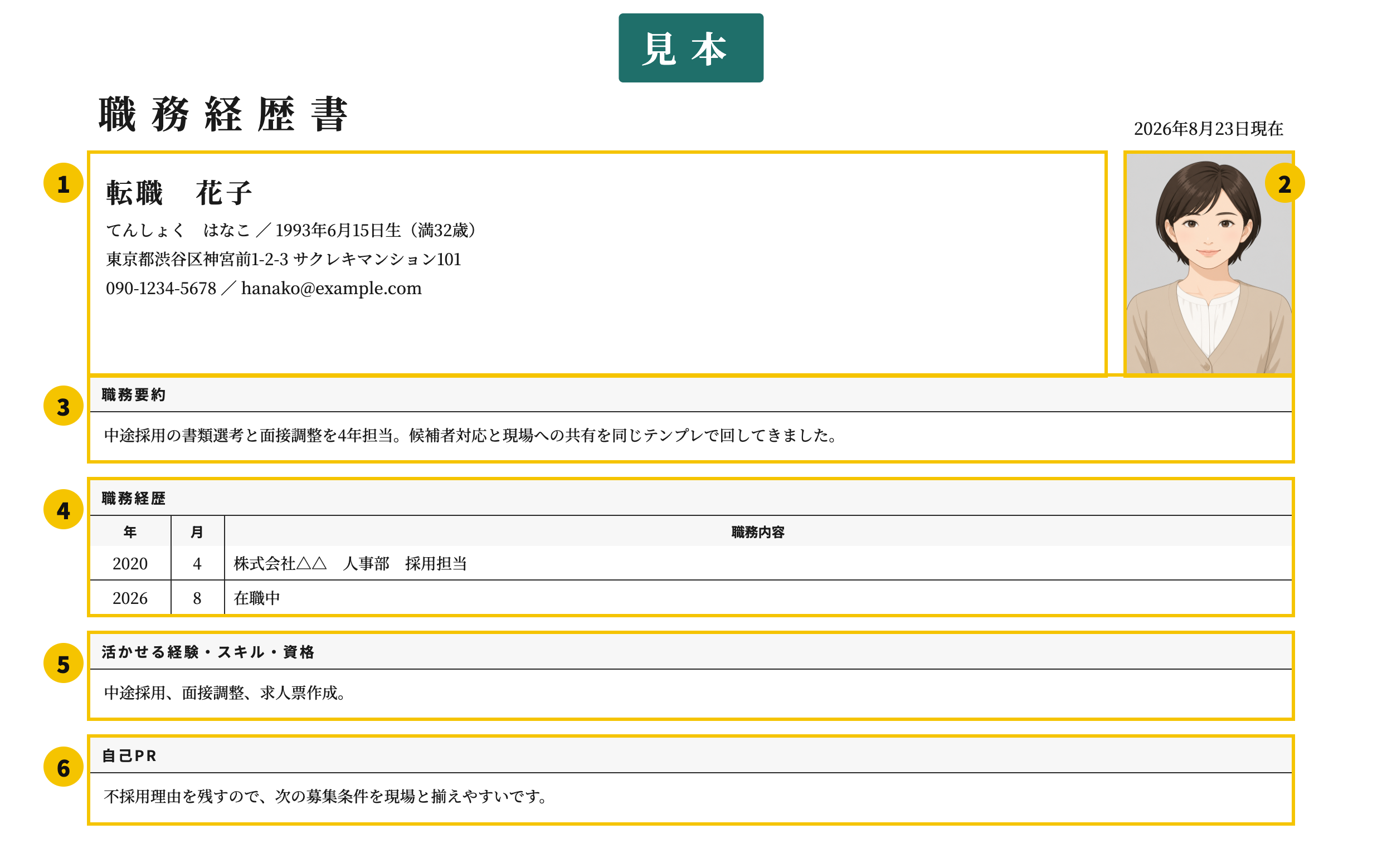 人事の職務経歴書テンプレート | 無料作成・ダウンロード・PDF・印刷の番号付き見本