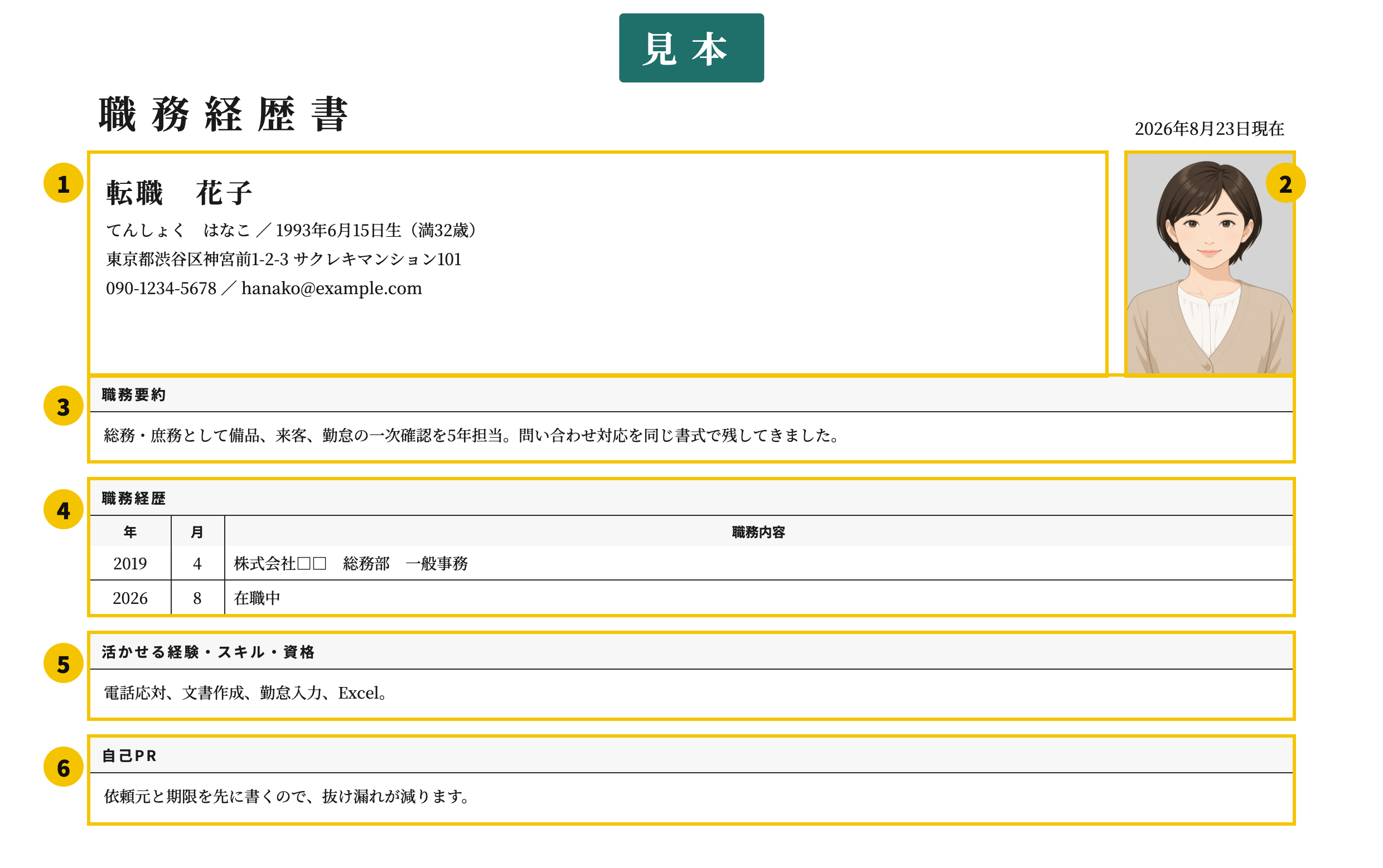 事務の職務経歴書テンプレート | 無料作成・ダウンロード・PDF・印刷の番号付き見本