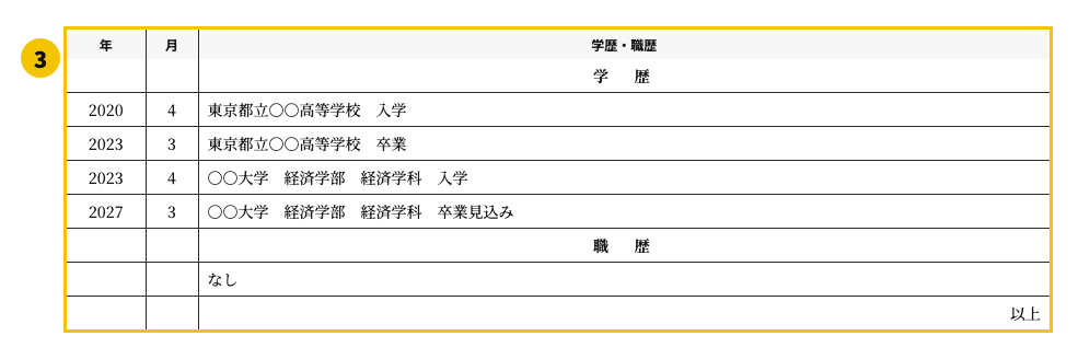 新卒用の履歴書テンプレート | 無料作成・ダウンロード・PDF・印刷の学歴・職歴欄