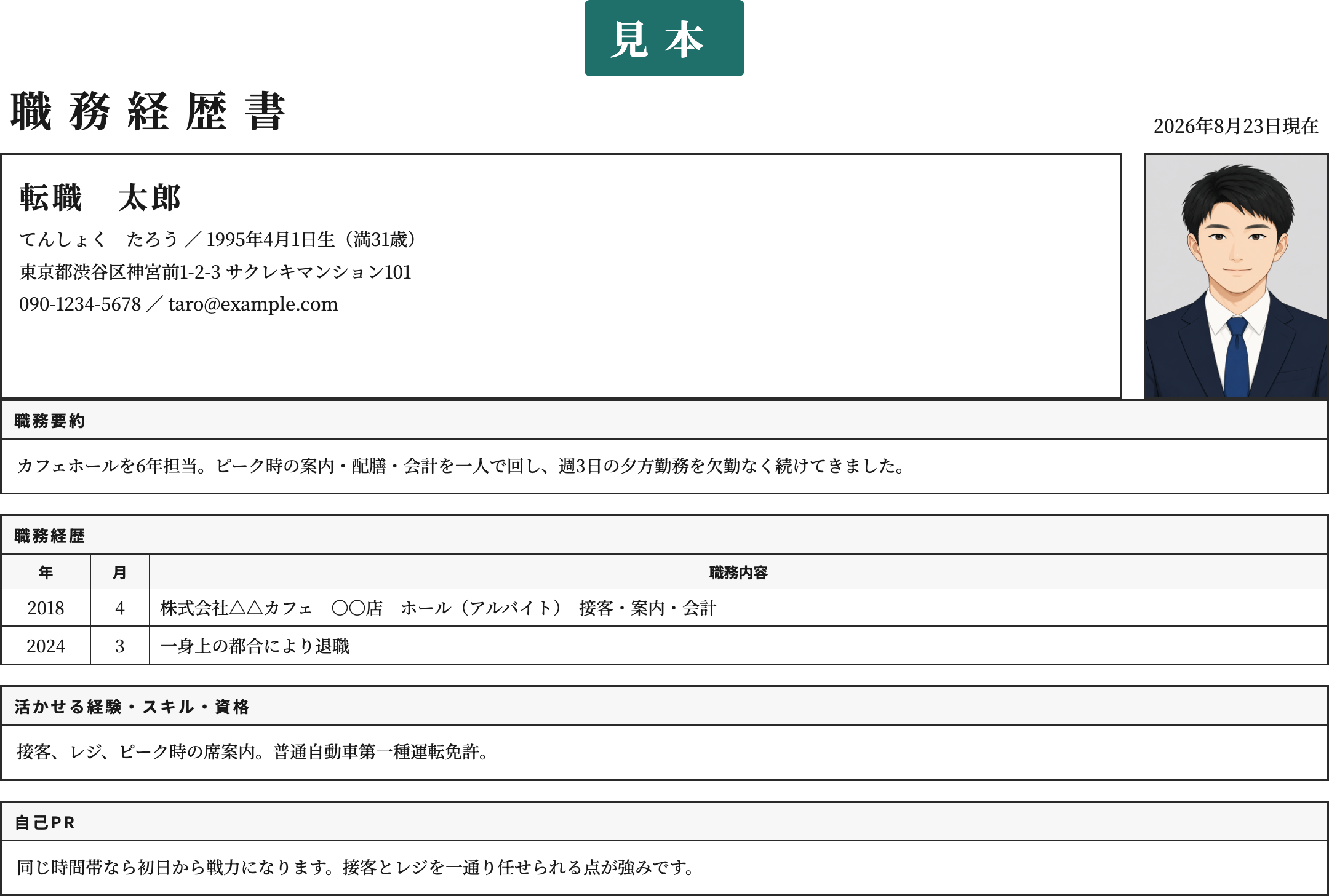 アルバイト用の職務経歴書テンプレートを徹底解説 | 無料作成・ダウンロード・PDF・印刷の記入済み見本